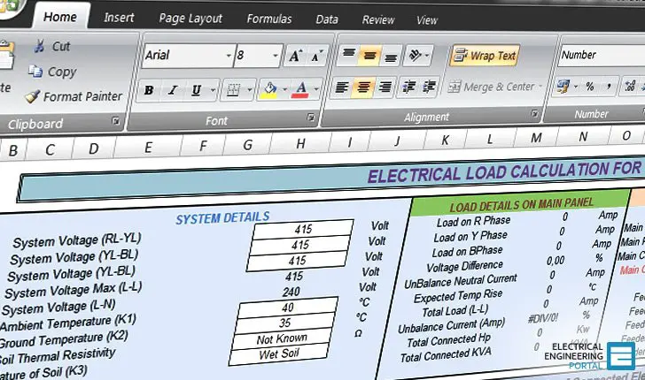 Electrical calculations (MS Excel Spreadsheets) Free Download 2023