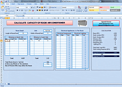 electrical spreadsheets conditioning calculations