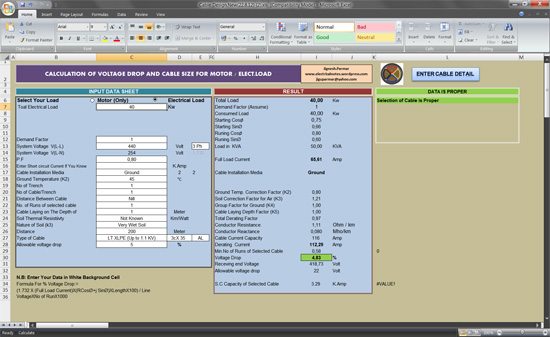 Calculation of voltage drop and cable size