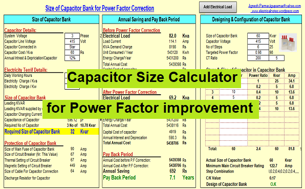 Capacitor Size Calculator Excel File (XLS) Free Download